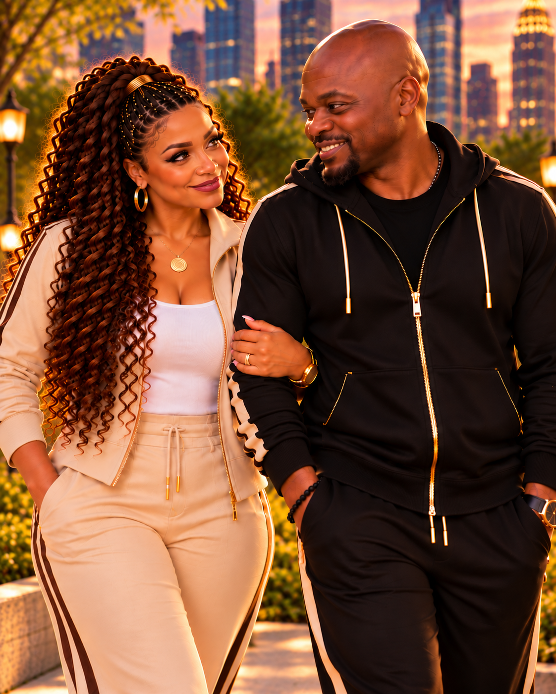 Andre and Desiree Grant walking together at golden hour